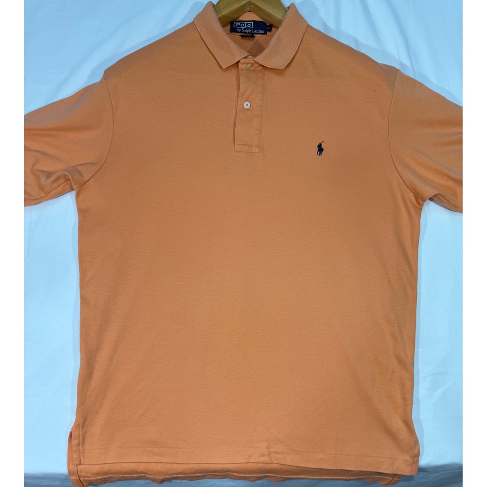 Polo Ralph Lauren Mens Large Orange Short Sleeve Polo Shirt Made in USA Cotton